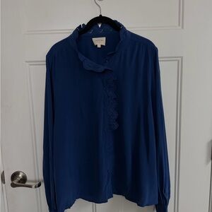 Sézane Chlo Navy Blue Ruffled Women's Top